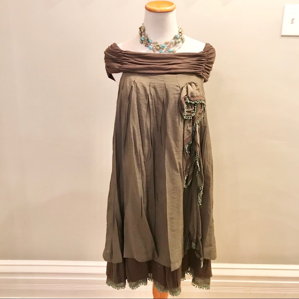 Wear 2 Ways A Line Army Green Dress - Size M